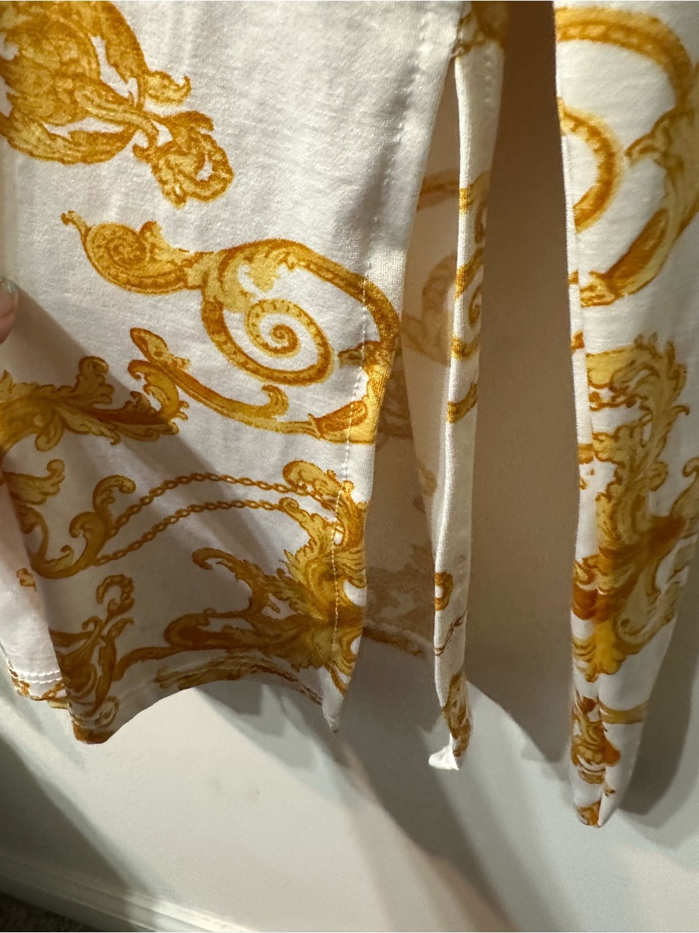 Poof New York Gold Baroque Chain Print Dress Plus Size 2X Short Sleeve Side Slit - Picture 6 of 9